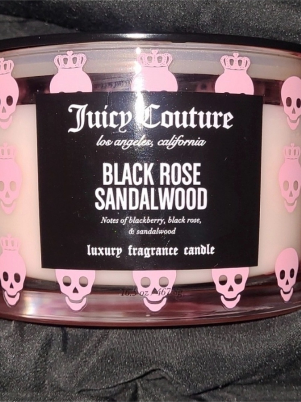 Juicy Couture Pink Skull Candle - Black Rose Sandalwood - 16.5oz